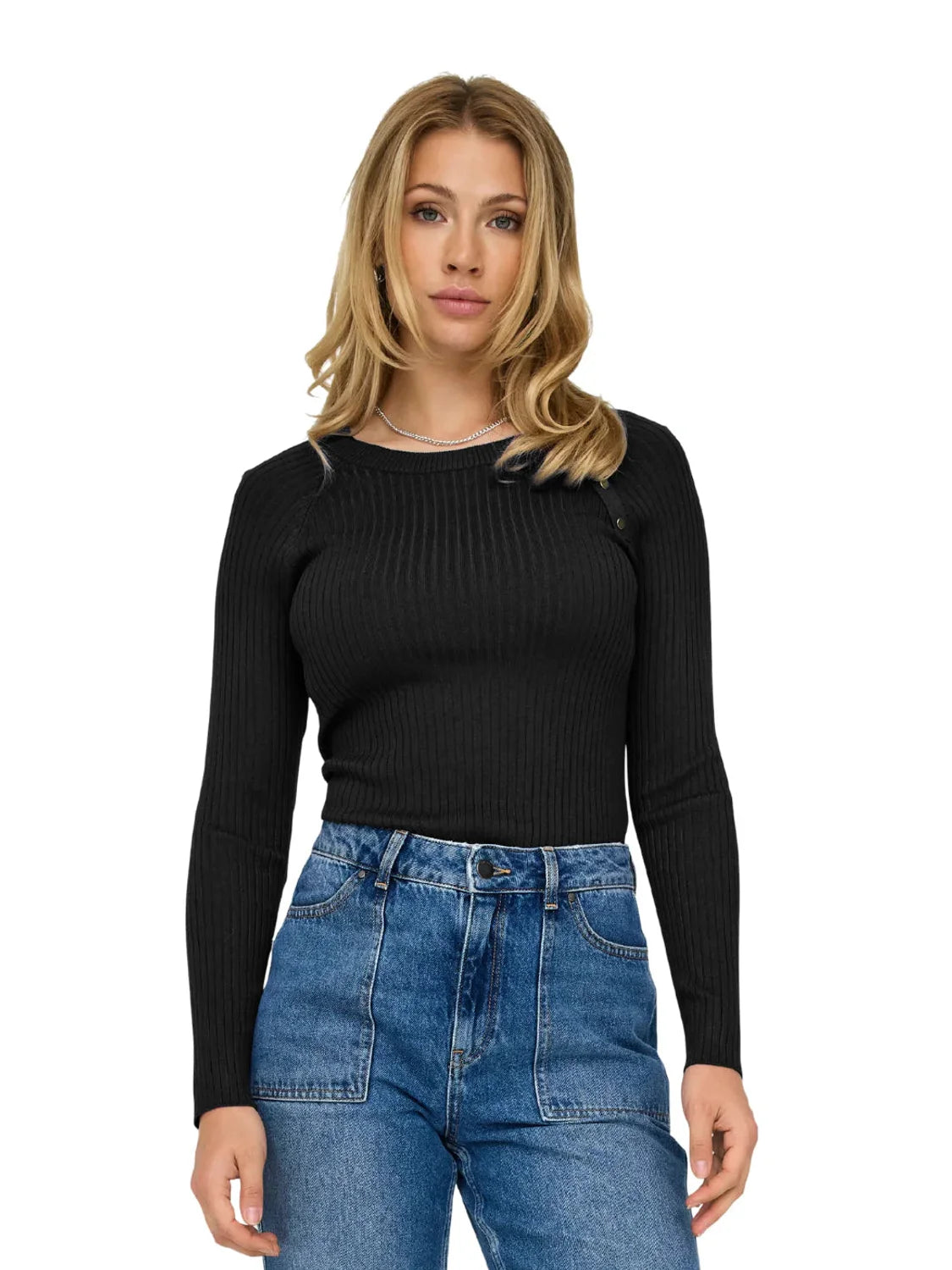 Jersey Canalé Botones Only Onlmeddi Negro | Bicos de Fío