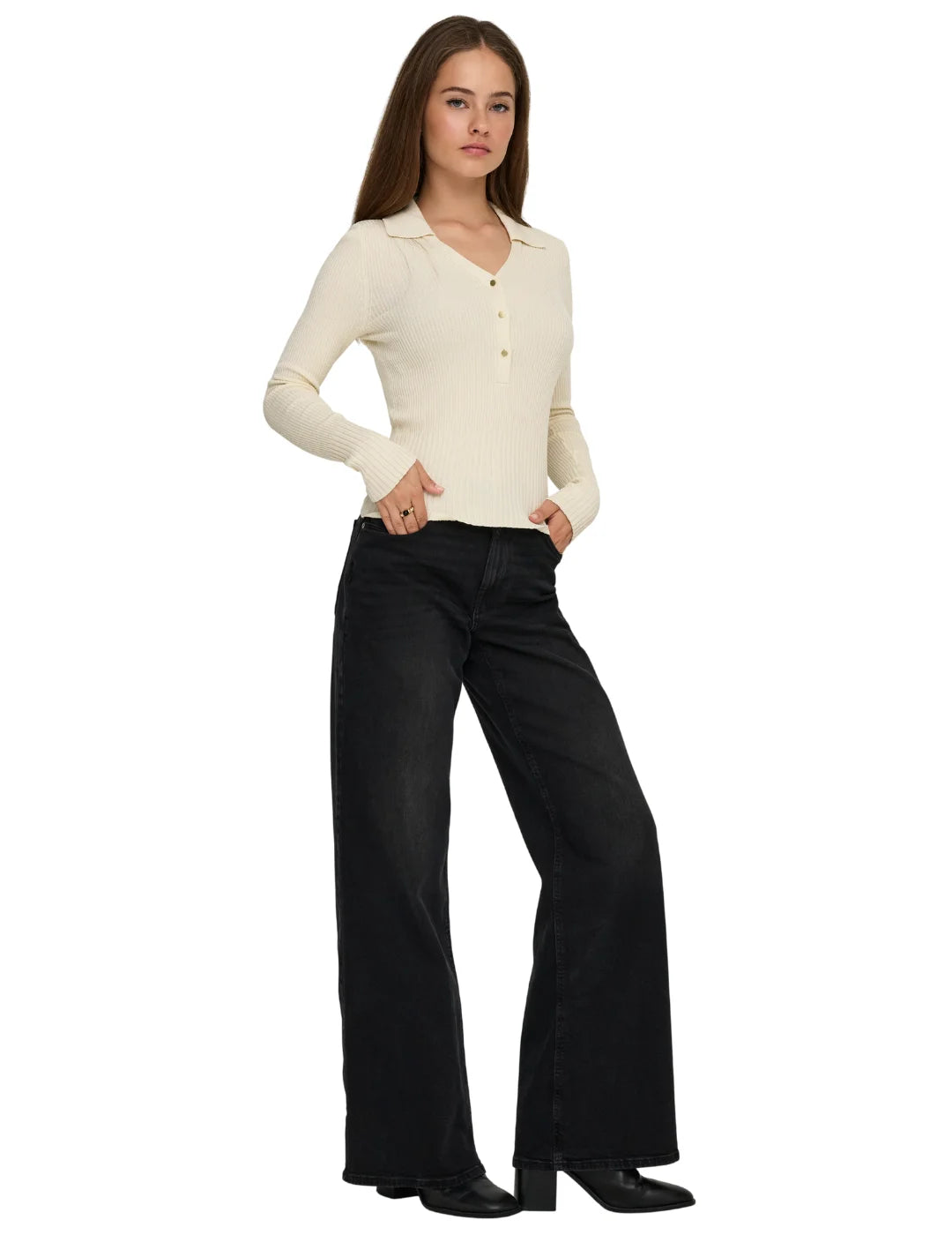 Jersey Cuello Polo ONLY Mila Crudo | Bicos de Fío