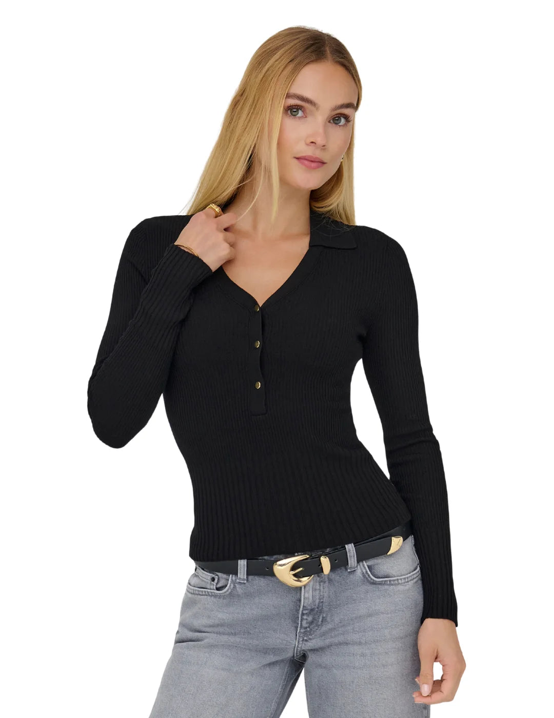 Jersey Cuello Polo ONLY Mila Negro | Bicos de Fío