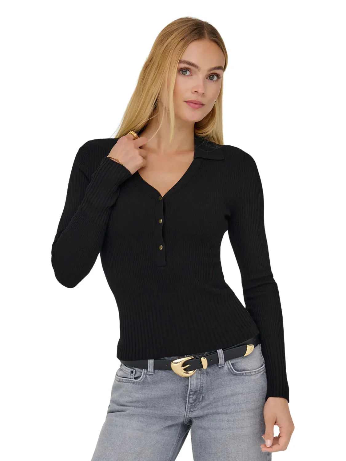 Jersey Cuello Polo ONLY Mila Negro | Bicos de Fío