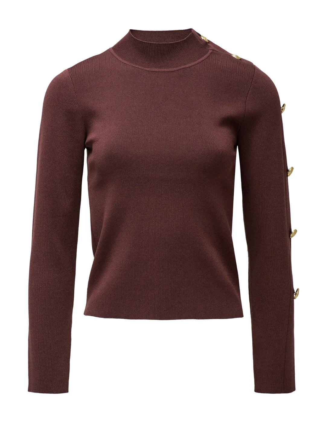Jersey Cuello Alto Botones Salsa Jeans Marrón | Bicos de Fío