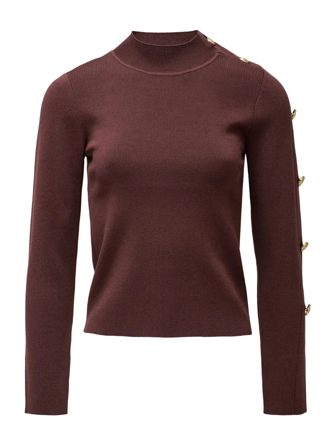 Jersey Cuello Alto Botones Salsa Jeans Marrón | Bicos de Fío
