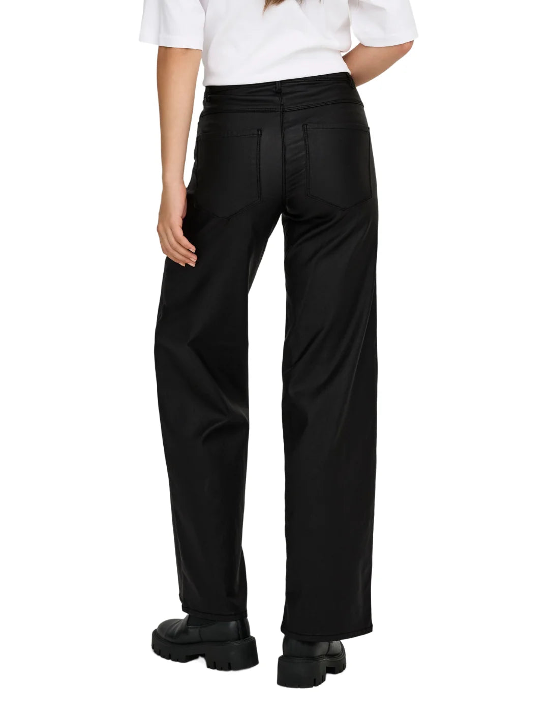 Pantalón Ancho Polipiel ONLY Alida Negro | Bicos de Fío