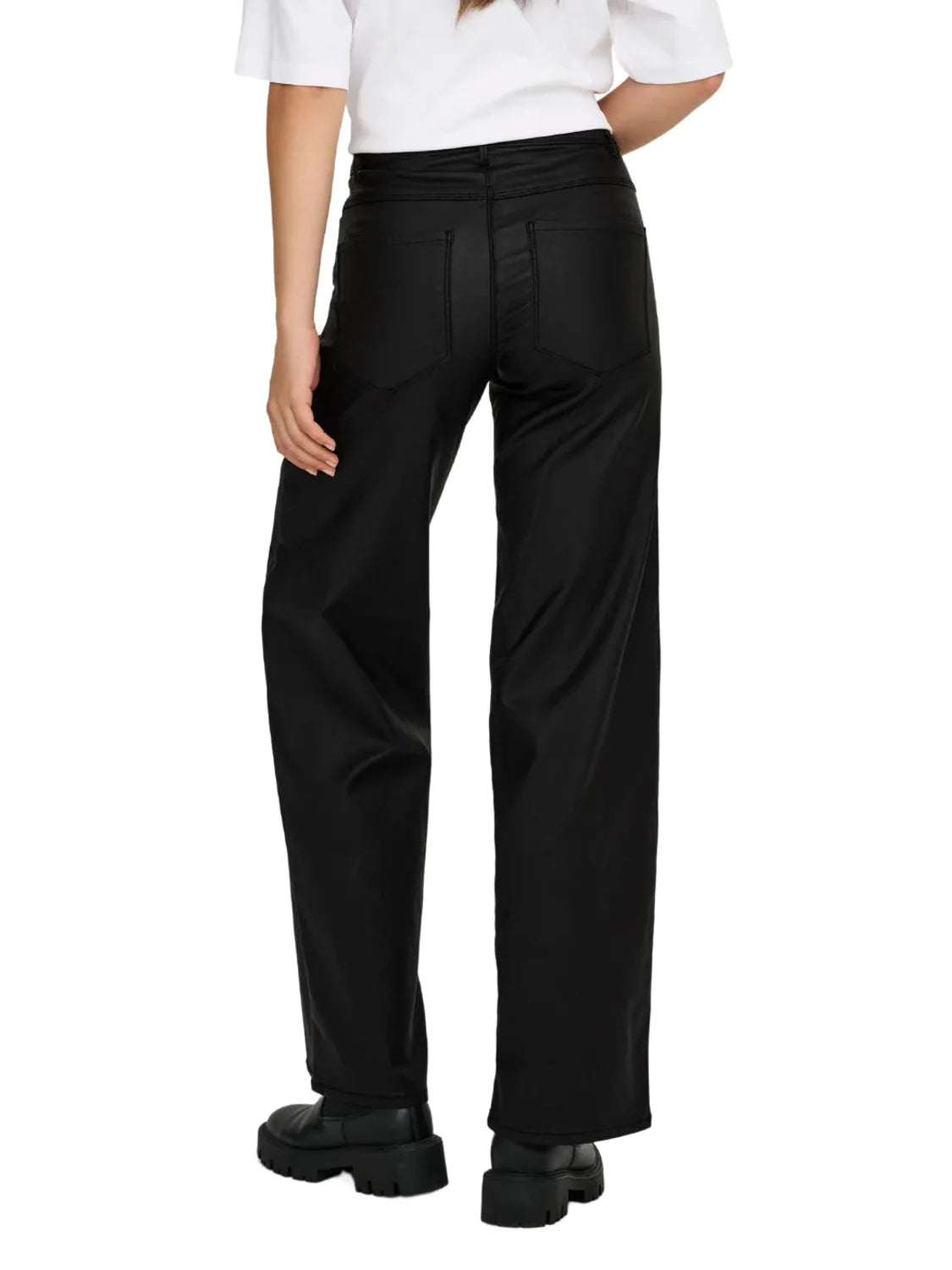 Pantalón Ancho Polipiel ONLY Alida Negro | Bicos de Fío
