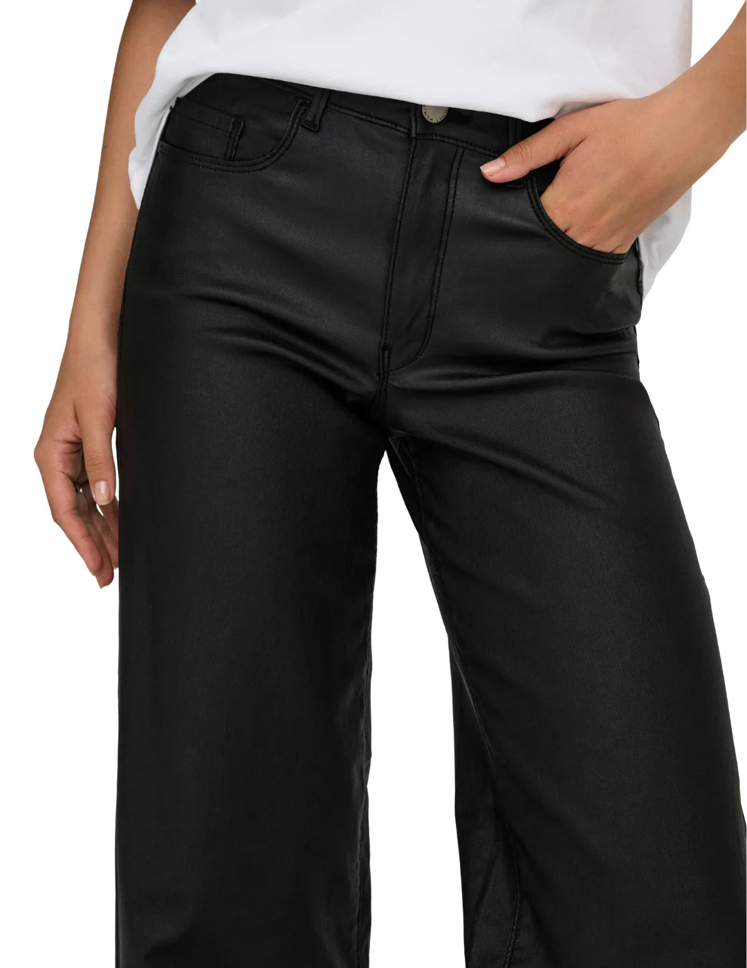 Pantalón Ancho Polipiel ONLY Alida Negro | Bicos de Fío