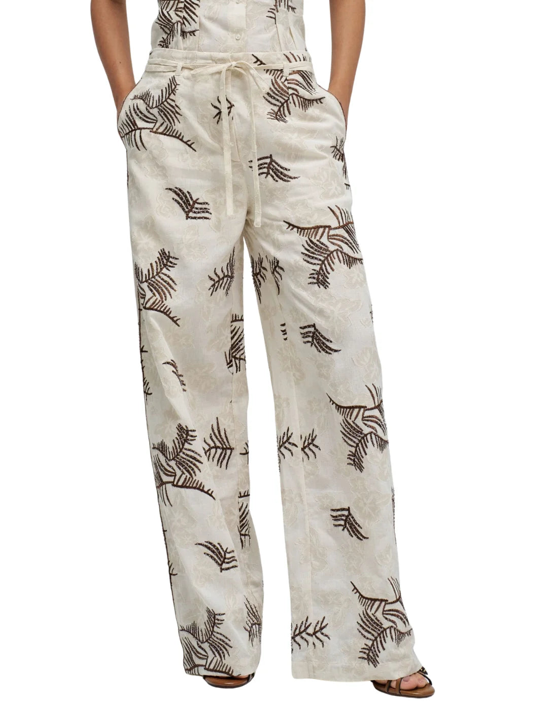 Pantalón Bordados Salsa Jeans Beige | Bicos de Fío