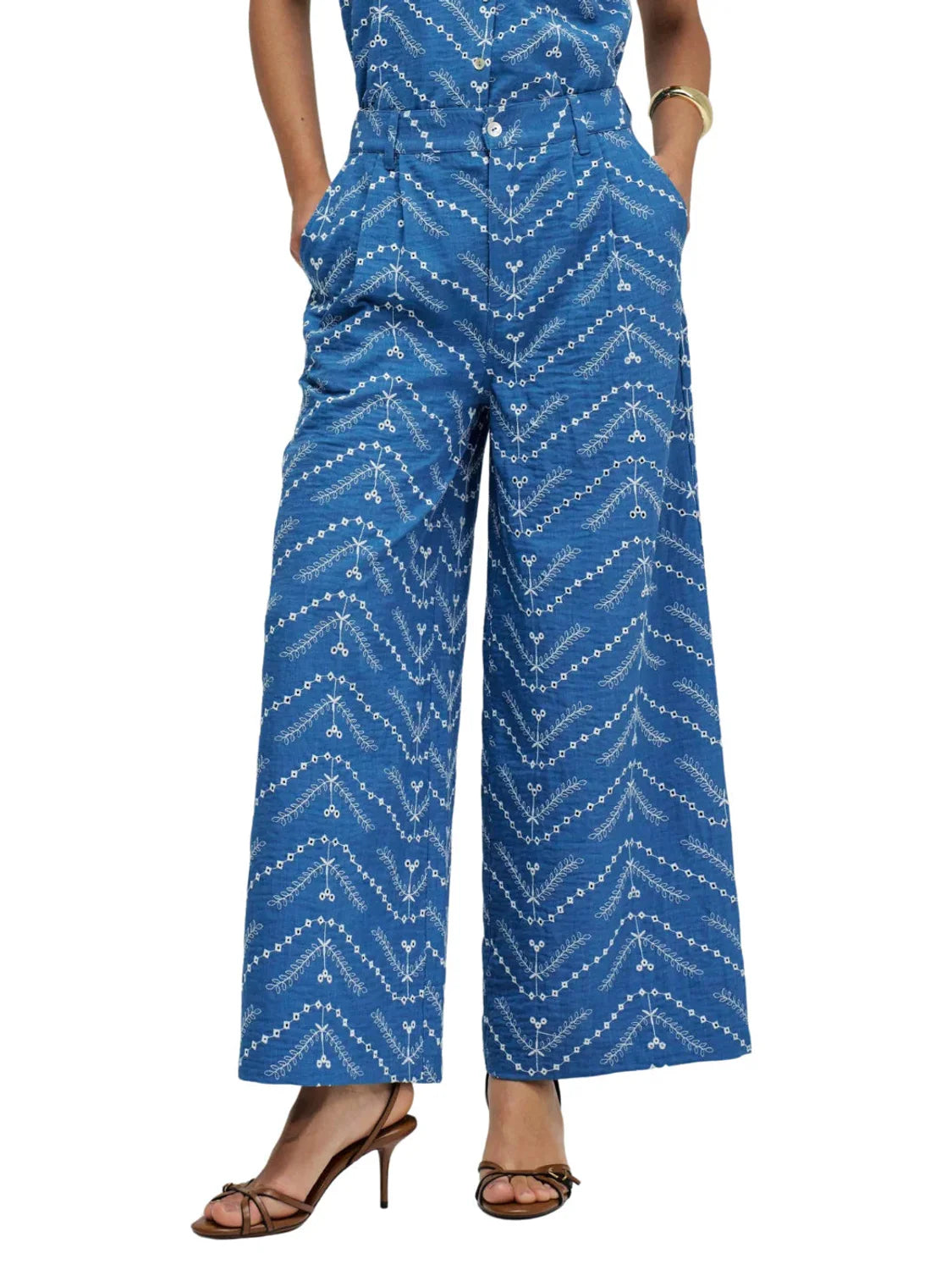 Pantalón Chino Cropped Bordados Salsa Jeans Azul | Bicos de Fío