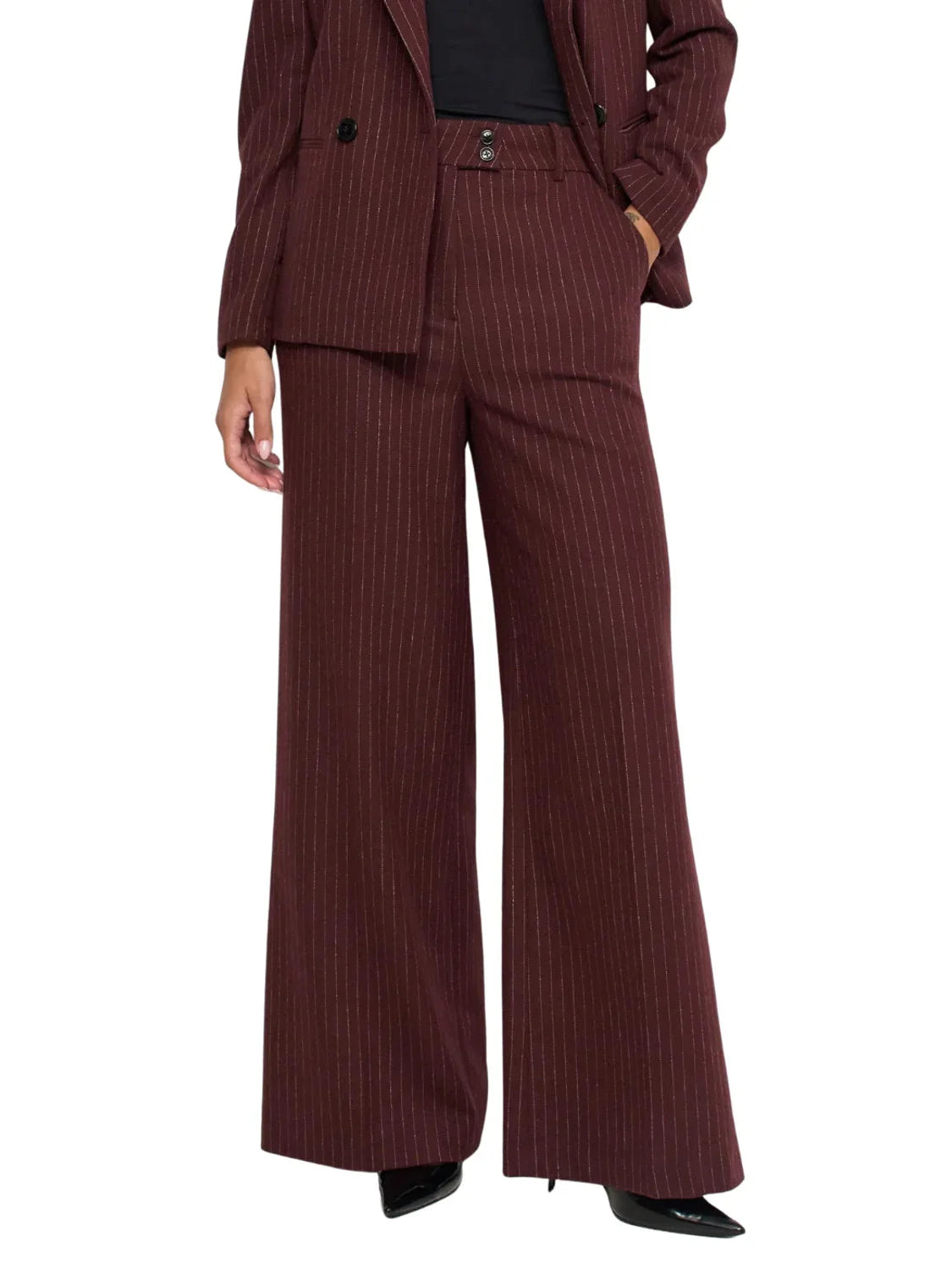 Pantalón Chino Wide Rayas Salsa Jeans Burdeos | Bicos de Fío