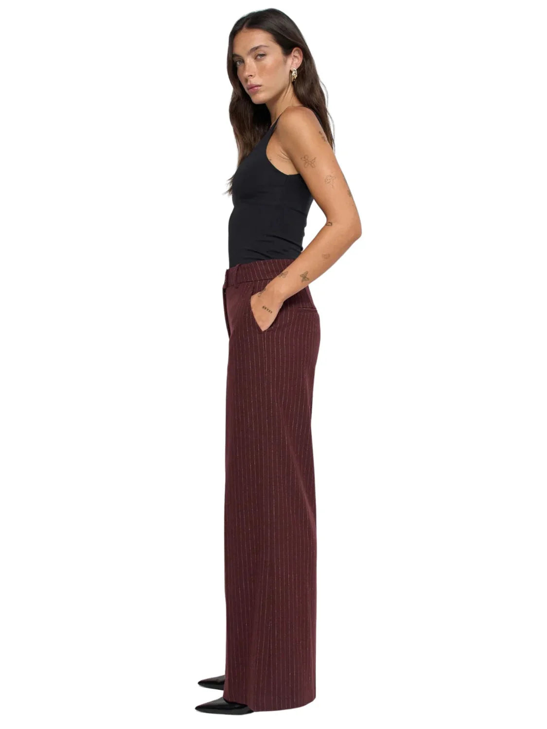 Pantalón Chino Wide Rayas Salsa Jeans Burdeos | Bicos de Fío