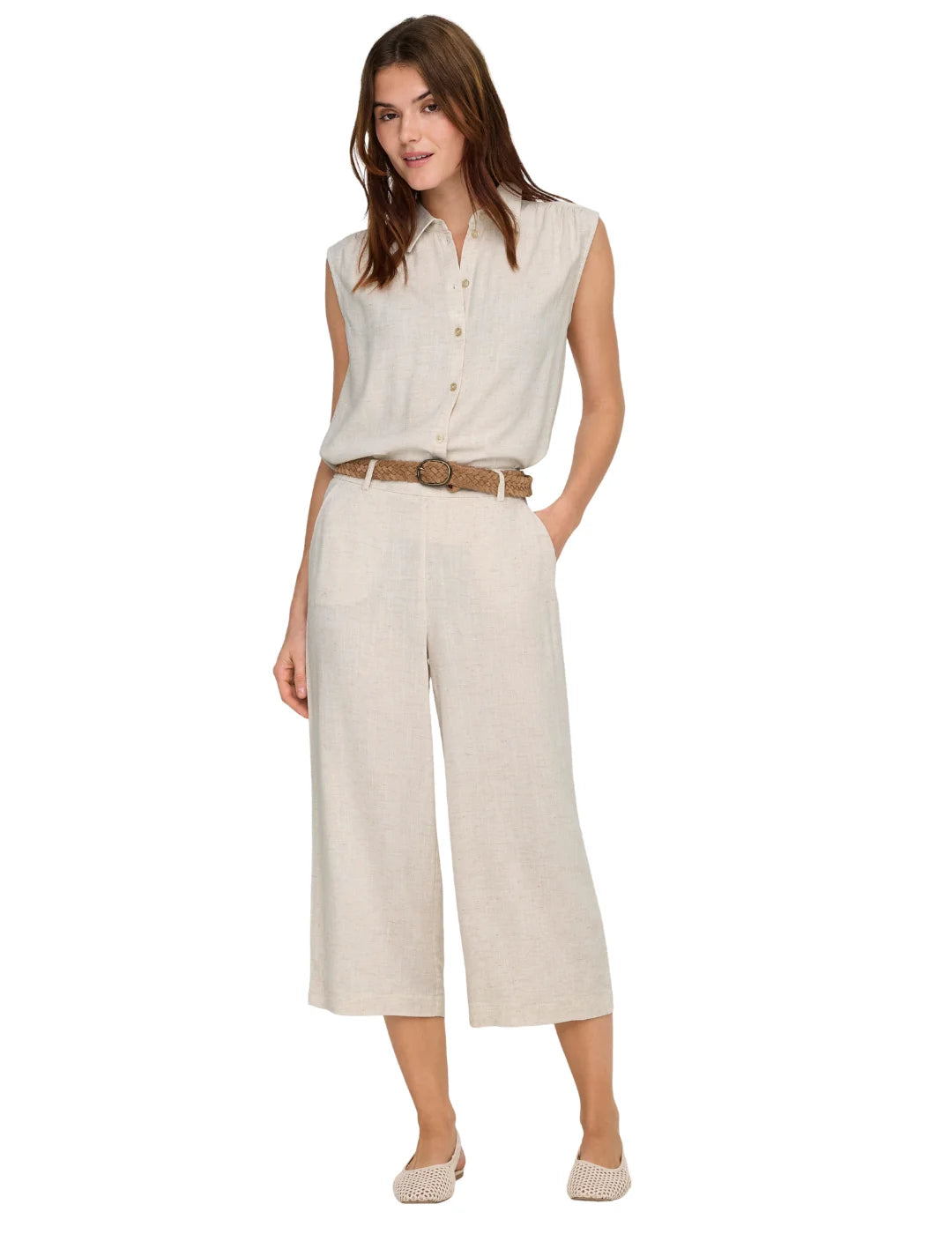 Pantalón Culot Lino ONLY Siesta Crudo | Bicos de Fío