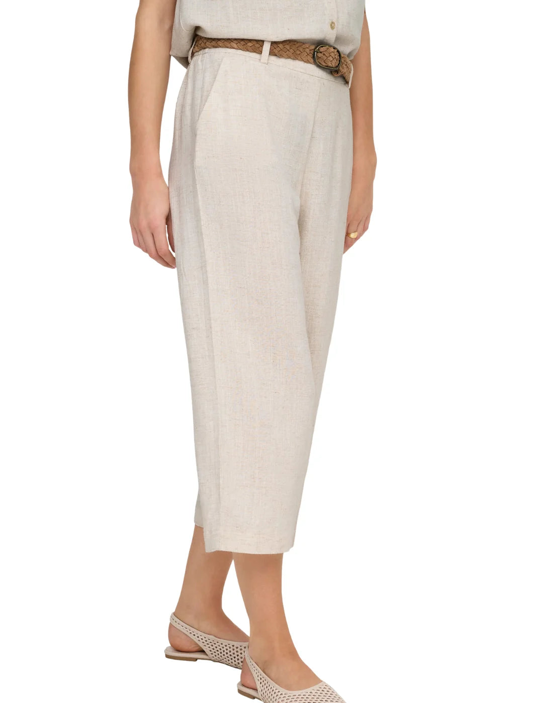 Pantalón Culot Lino ONLY Siesta Crudo | Bicos de Fío