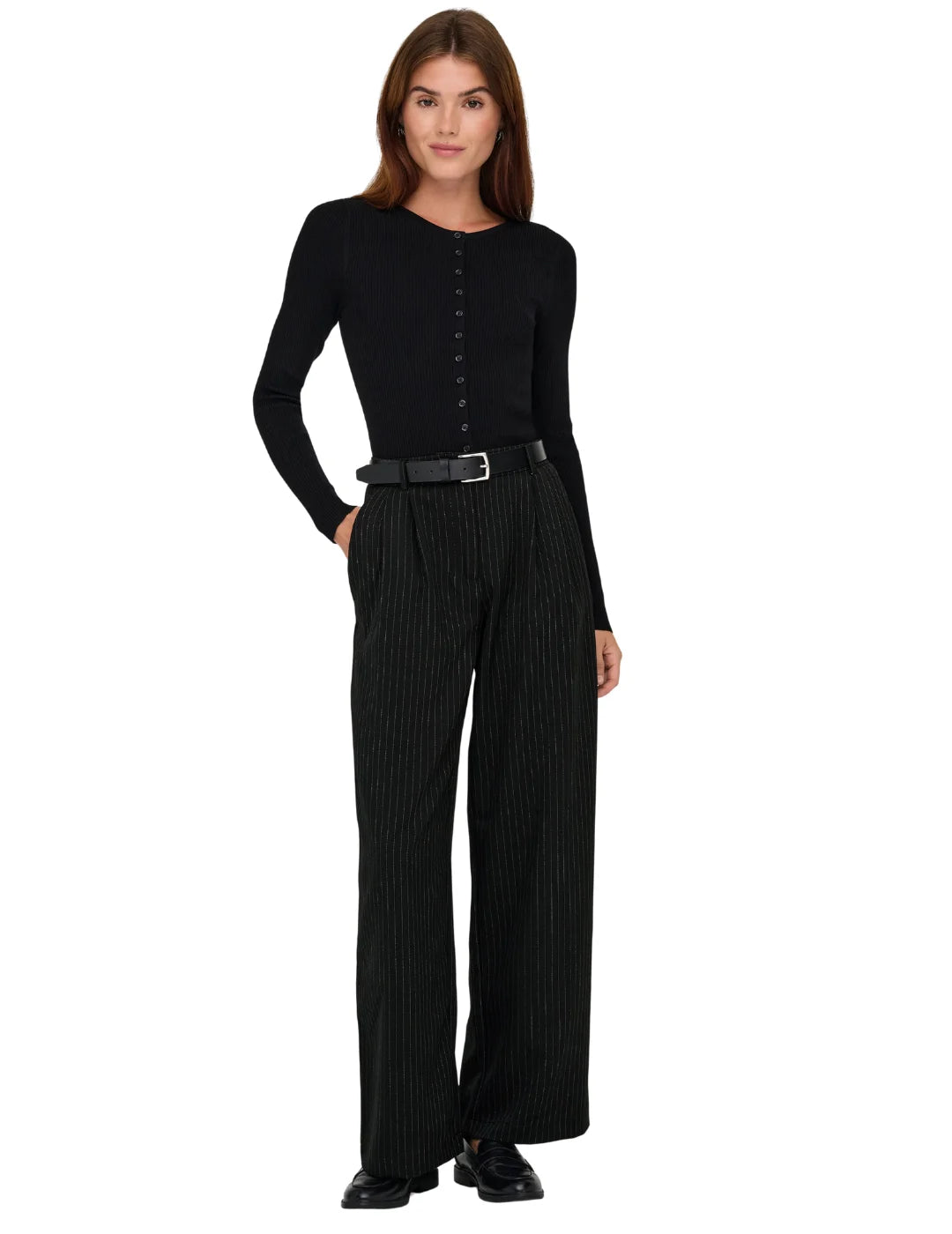 Pantalón Pinzas ONLY Reina Rayas Negro | Bicos de Fío