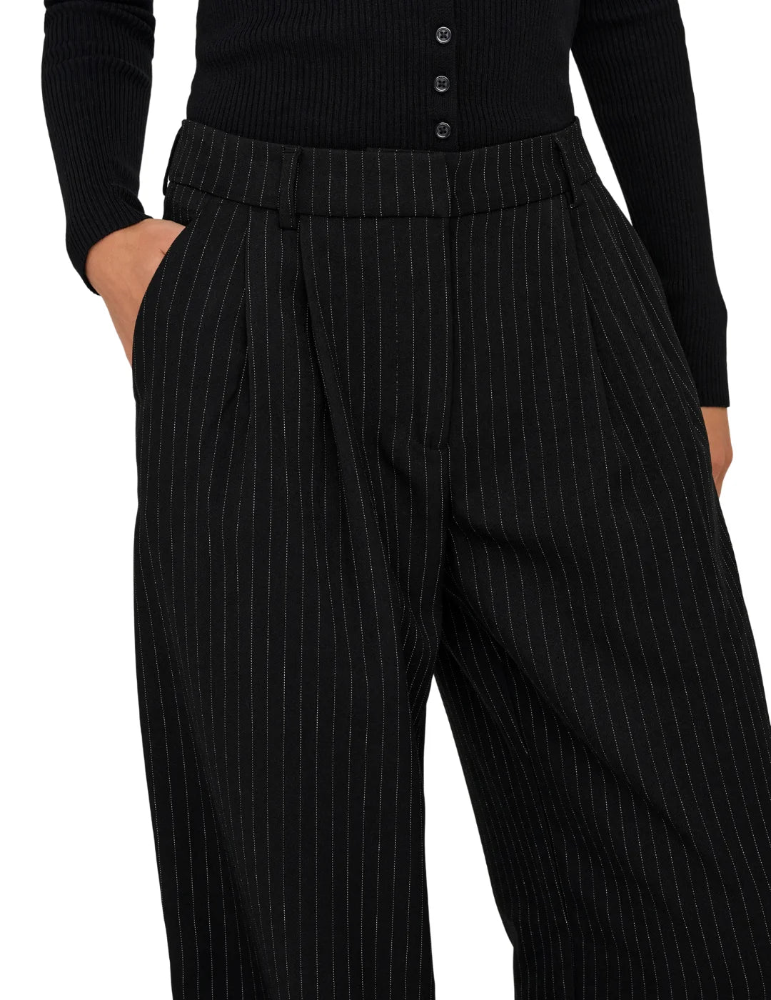 Pantalón Pinzas ONLY Reina Rayas Negro | Bicos de Fío