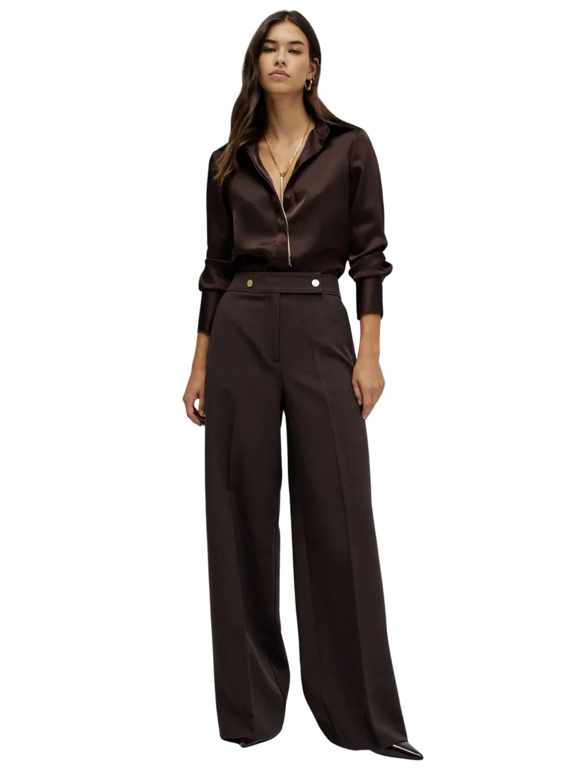Pantalón Tela Wide Salsa Jeans Marrón | Bicos de Fío