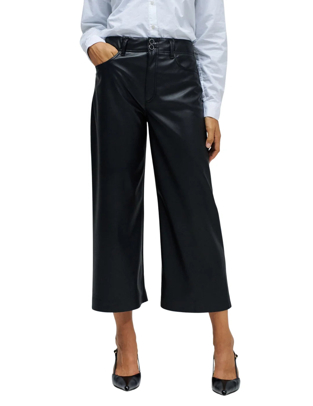 Pantalón Ancho True Cropped Salsa Jeans Negro | Bicos de Fío