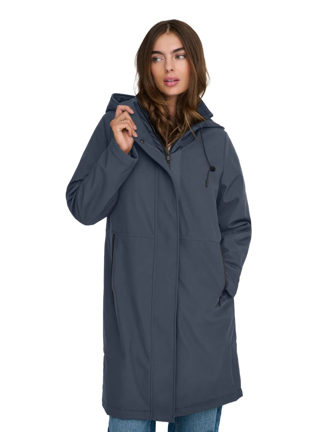 Parka Larga Capucha ONLY Kara Azul | Bicos de Fío