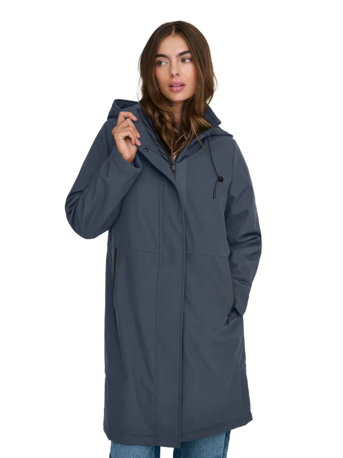 Parka Larga Capucha ONLY Kara Azul | Bicos de Fío
