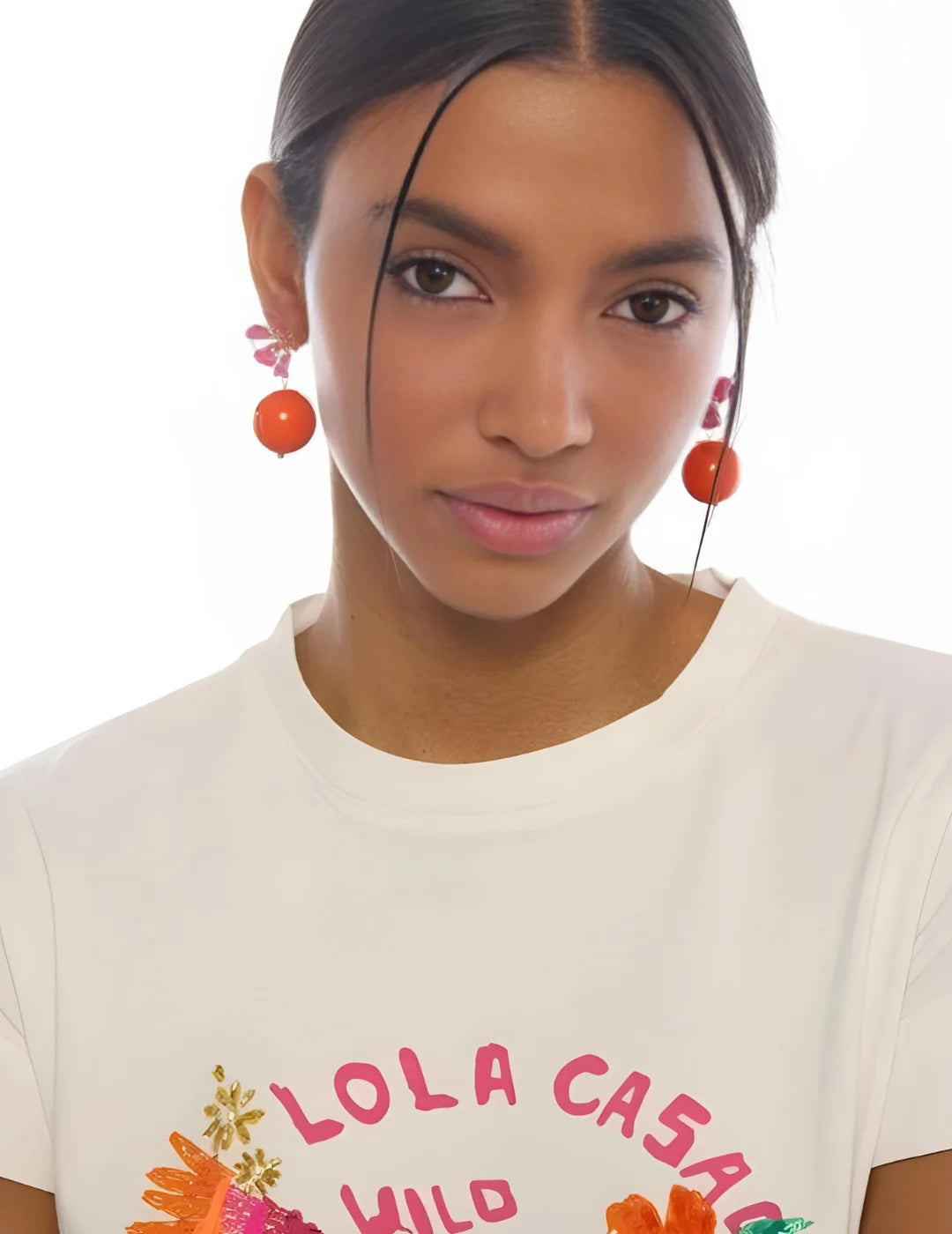 Pendientes Lola Casademunt Flor Lacada Rosa | Bicos de Fío