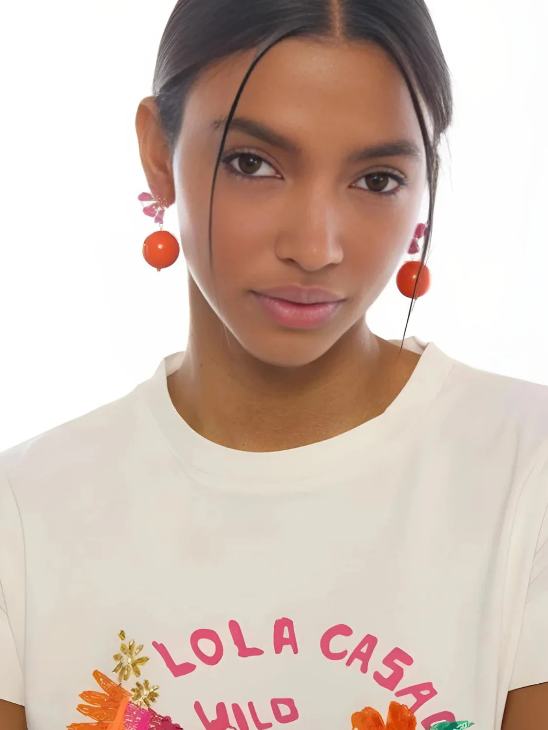Pendientes Lola Casademunt Flor Lacada Rosa | Bicos de Fío