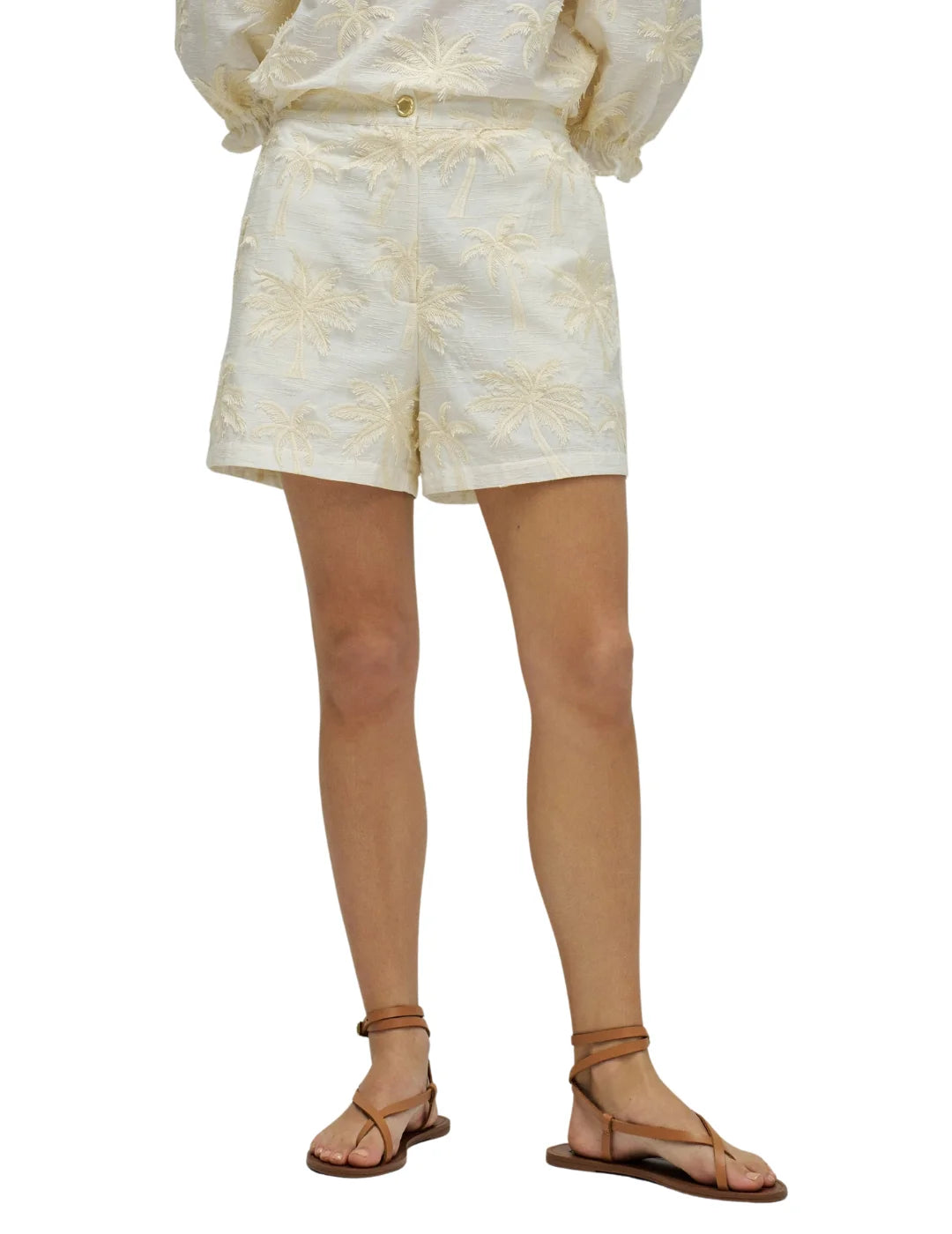 Shorts Salsa Jeans Palmeras 3D Beige | Bicos de Fío