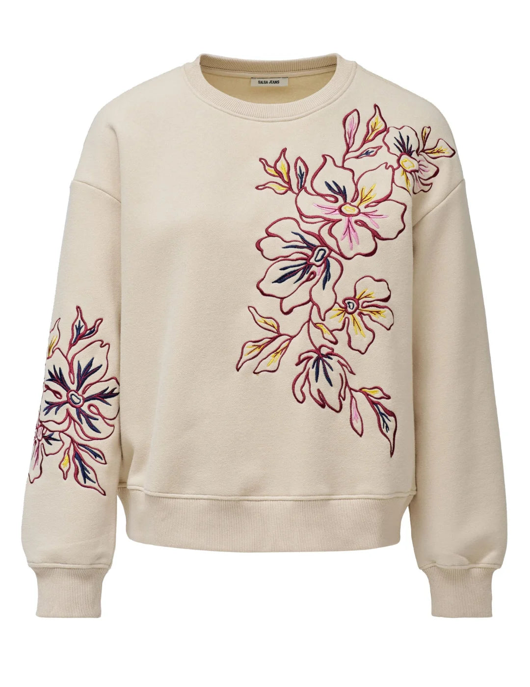 Sudadera Bordado Floral Salsa Jeans Beige | Bicos de Fío