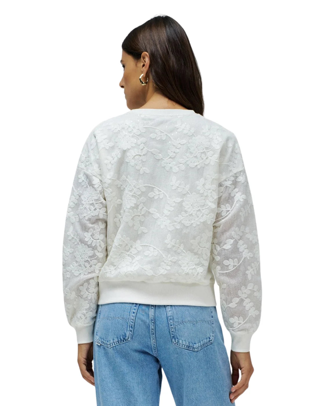 Sudadera Salsa Jeans Bordados Florales Crudo | Bicos de Fío