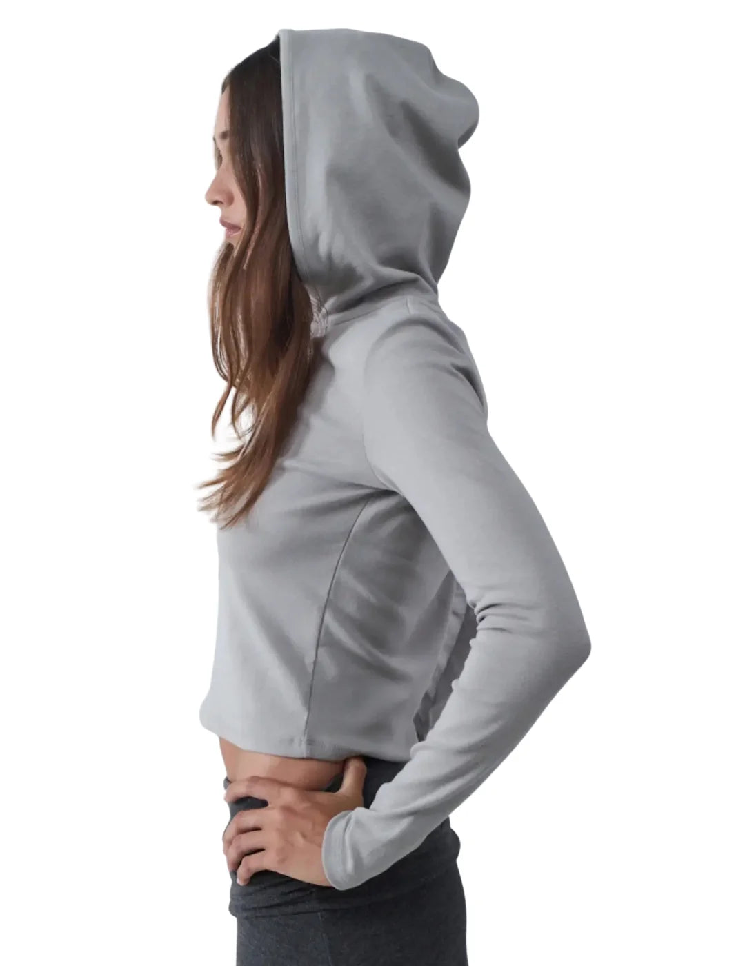 Sudadera Crop Capucha Botones BALMOHK Gris | Bicos de Fío