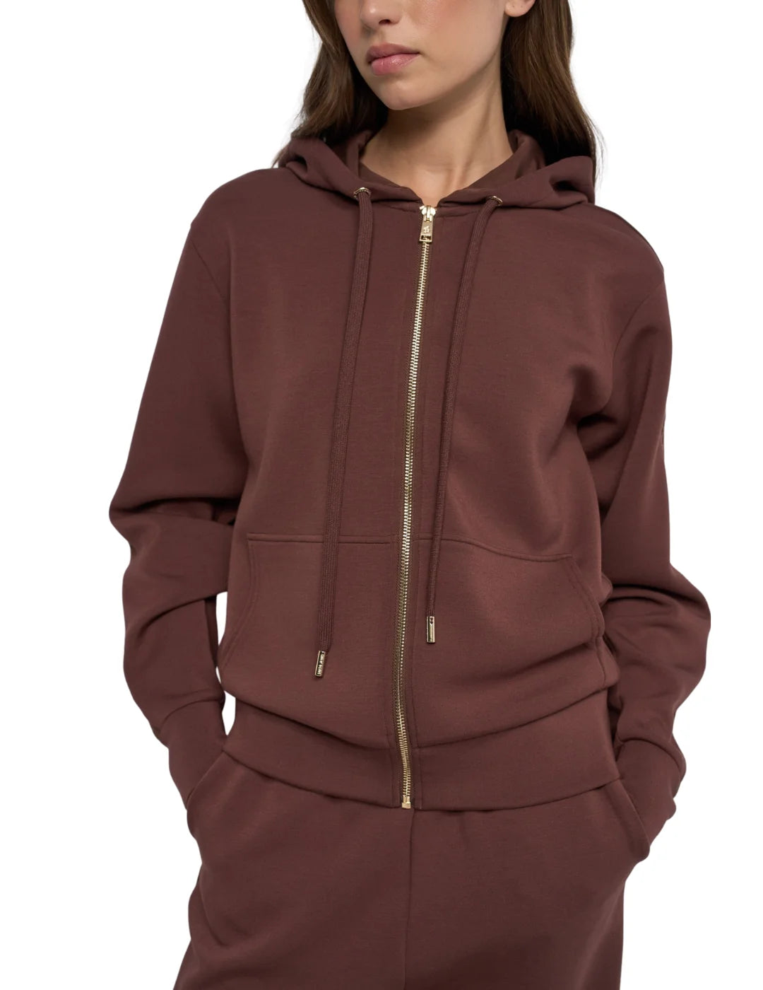 Sudadera Cremallera Salsa Jeans Franja Marrón | Bicos de Fío