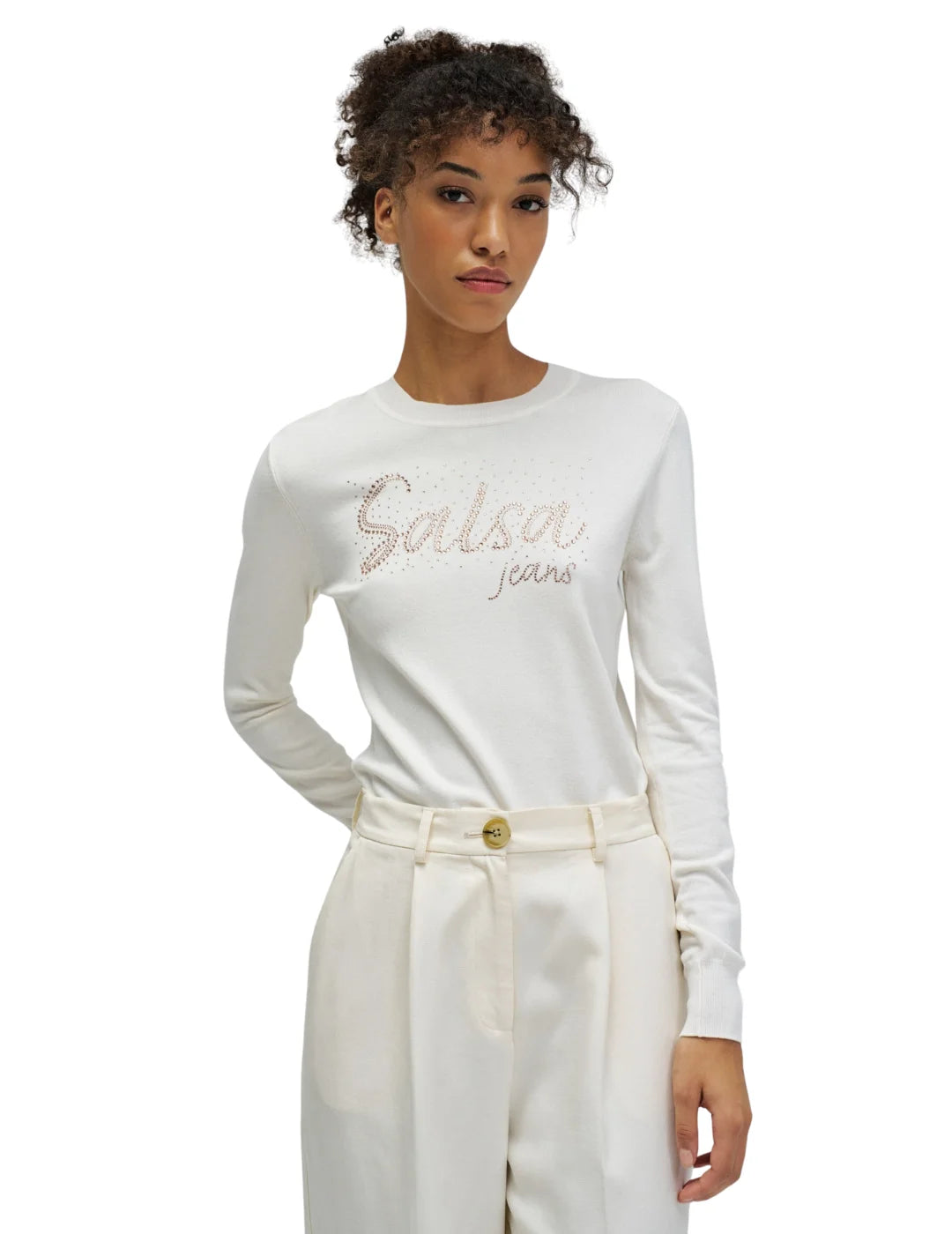 Sudadera Fina Salsa Jeans Blanco Perla | Bicos de Fío