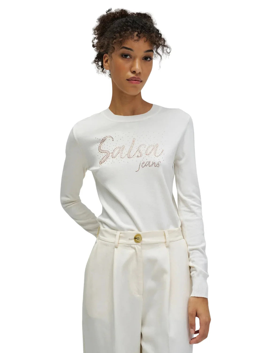 Sudadera Fina Salsa Jeans Blanco Perla | Bicos de Fío