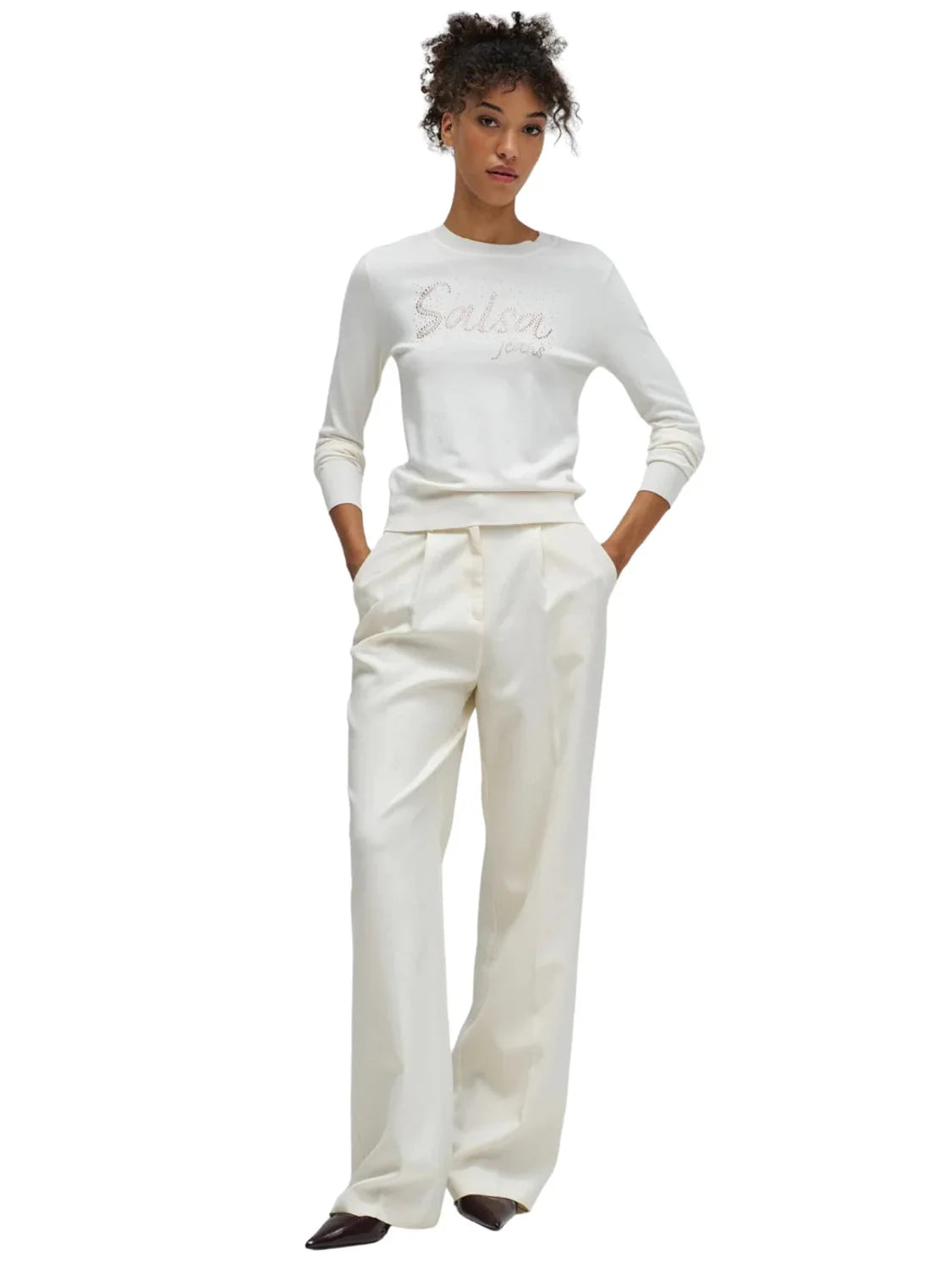 Sudadera Fina Salsa Jeans Blanco Perla | Bicos de Fío