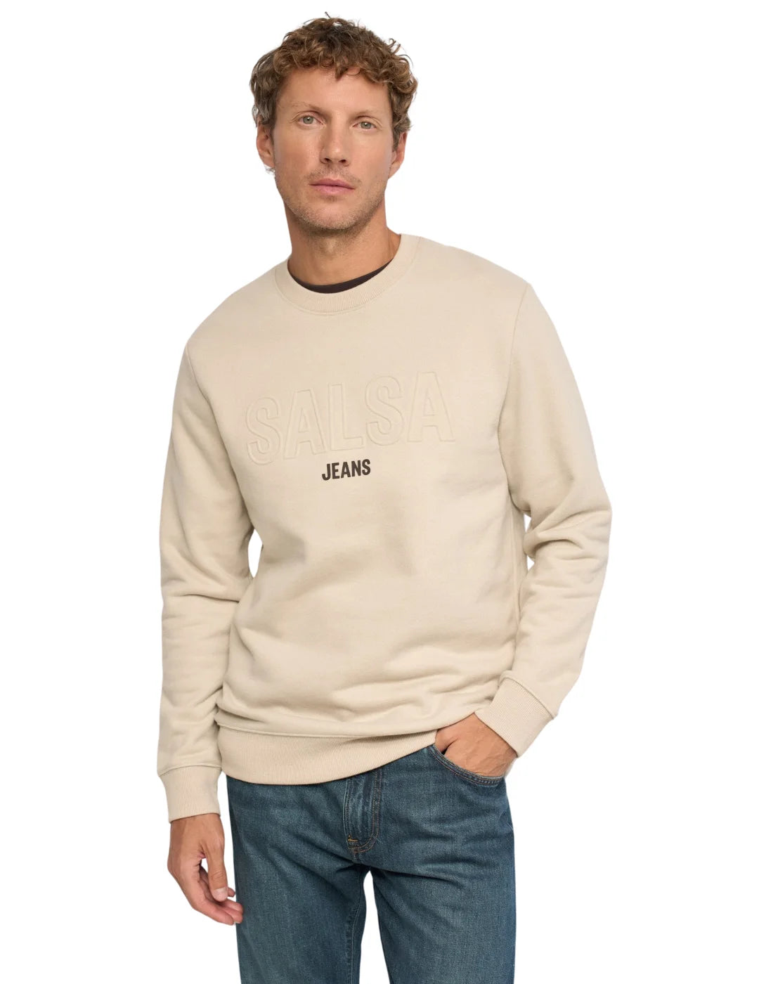 Sudadera Fleece Logo Salsa Jeans Beige | Bicos de Fío