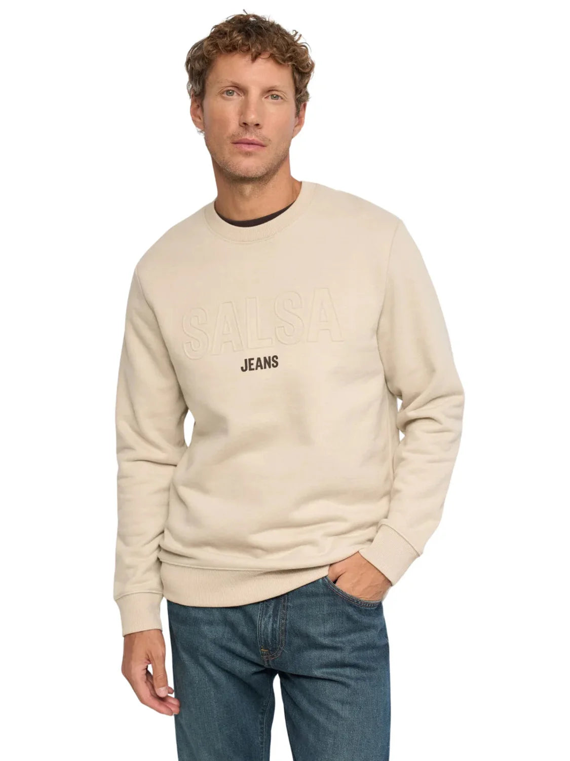 Sudadera Fleece Logo Salsa Jeans Beige | Bicos de Fío