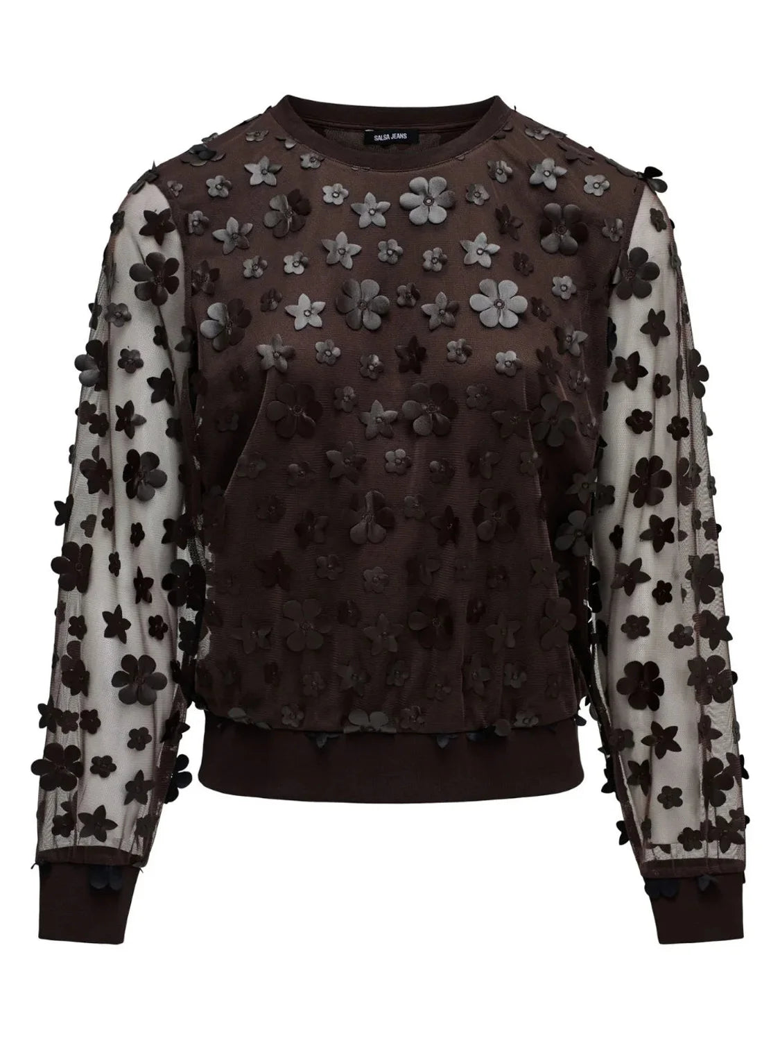 Sudadera Flores 3D Salsa Jeans Marrón | Bicos de Fío