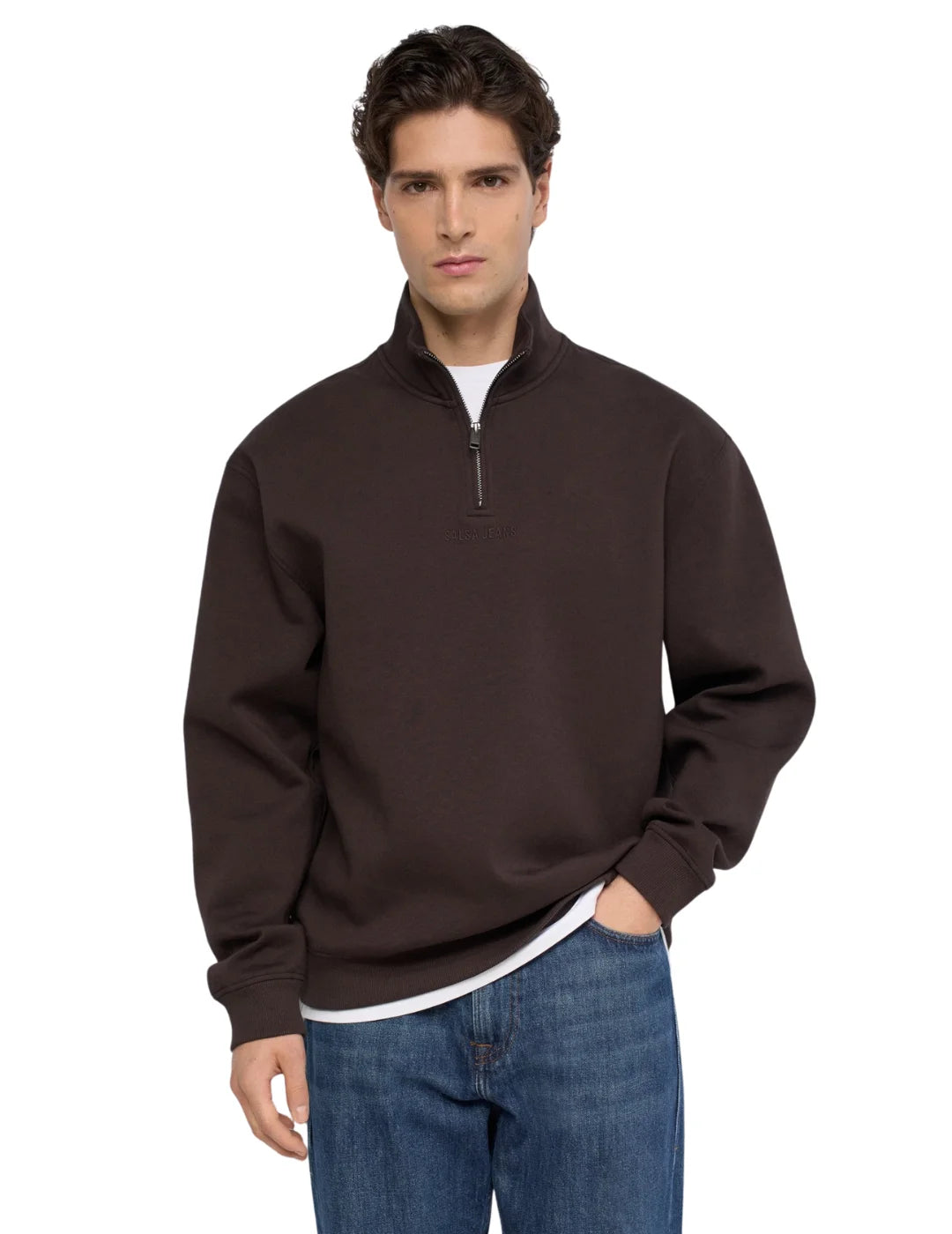 Sudadera Media Cremallera Salsa Jeans Marrón | Bicos de Fío