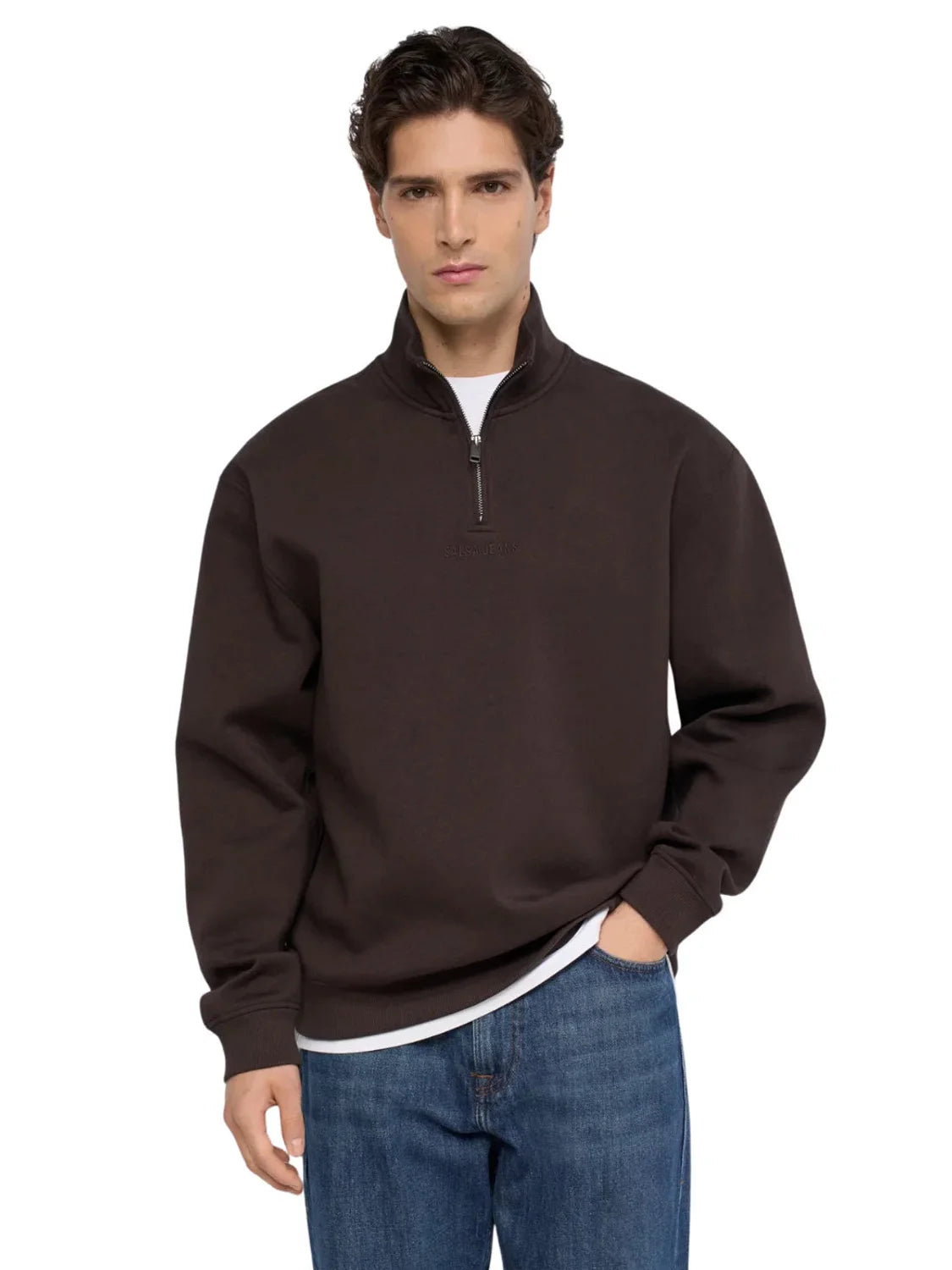 Sudadera Media Cremallera Salsa Jeans Marrón | Bicos de Fío