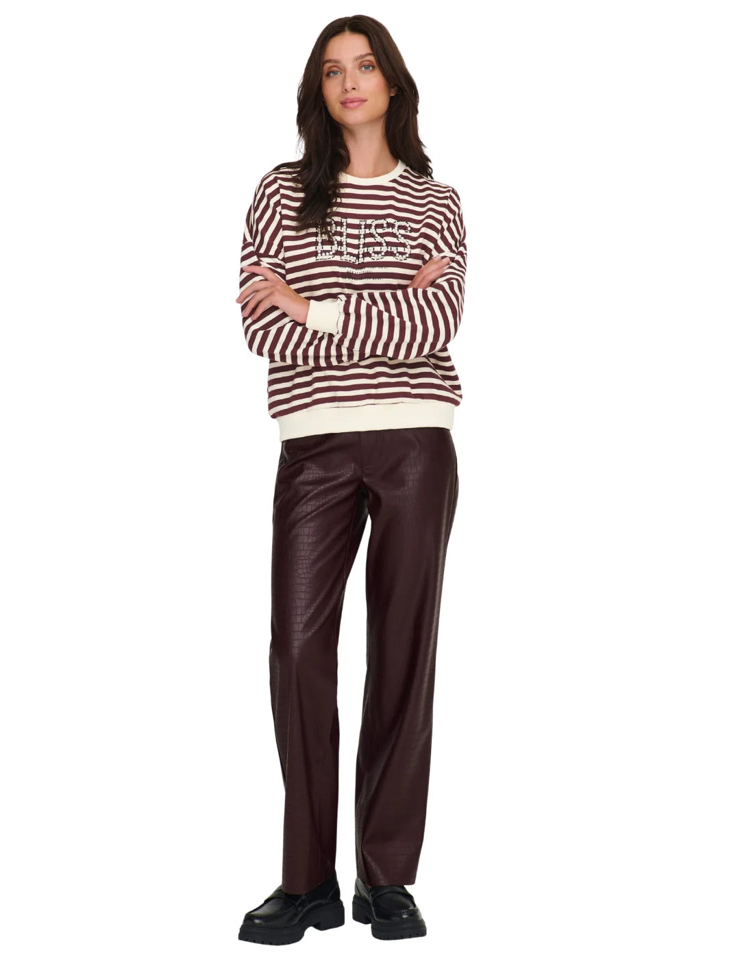 Sudadera Rayas ONLY Liza Burdeos | Bicos de Fío