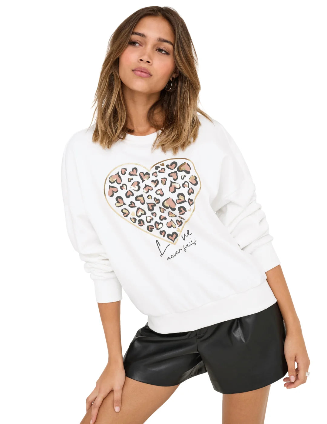 Sudadera ONLY Tammie Corazón Blanco | Bicos de Fío