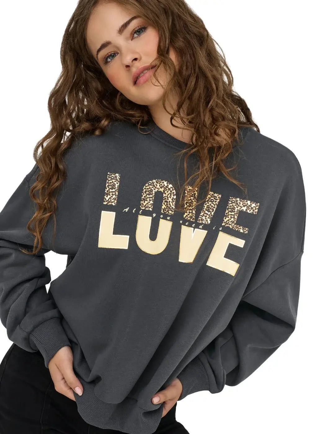 Sudadera ONLY Tammie Love Gris | Bicos de Fío