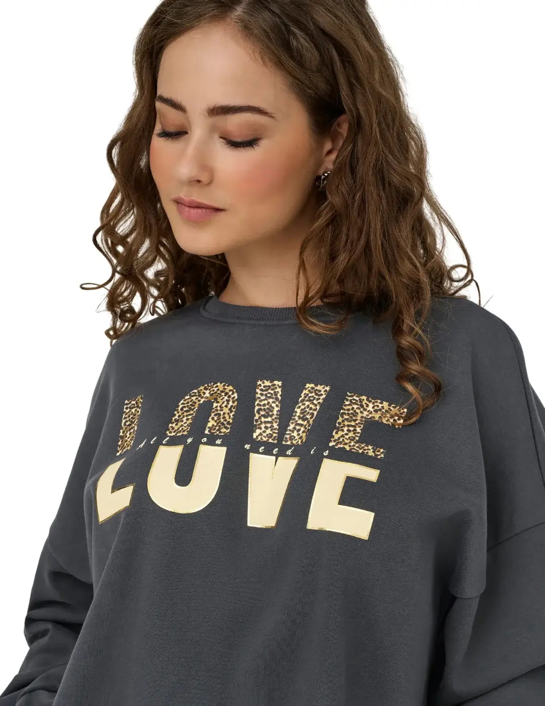 Sudadera ONLY Tammie Love Gris | Bicos de Fío