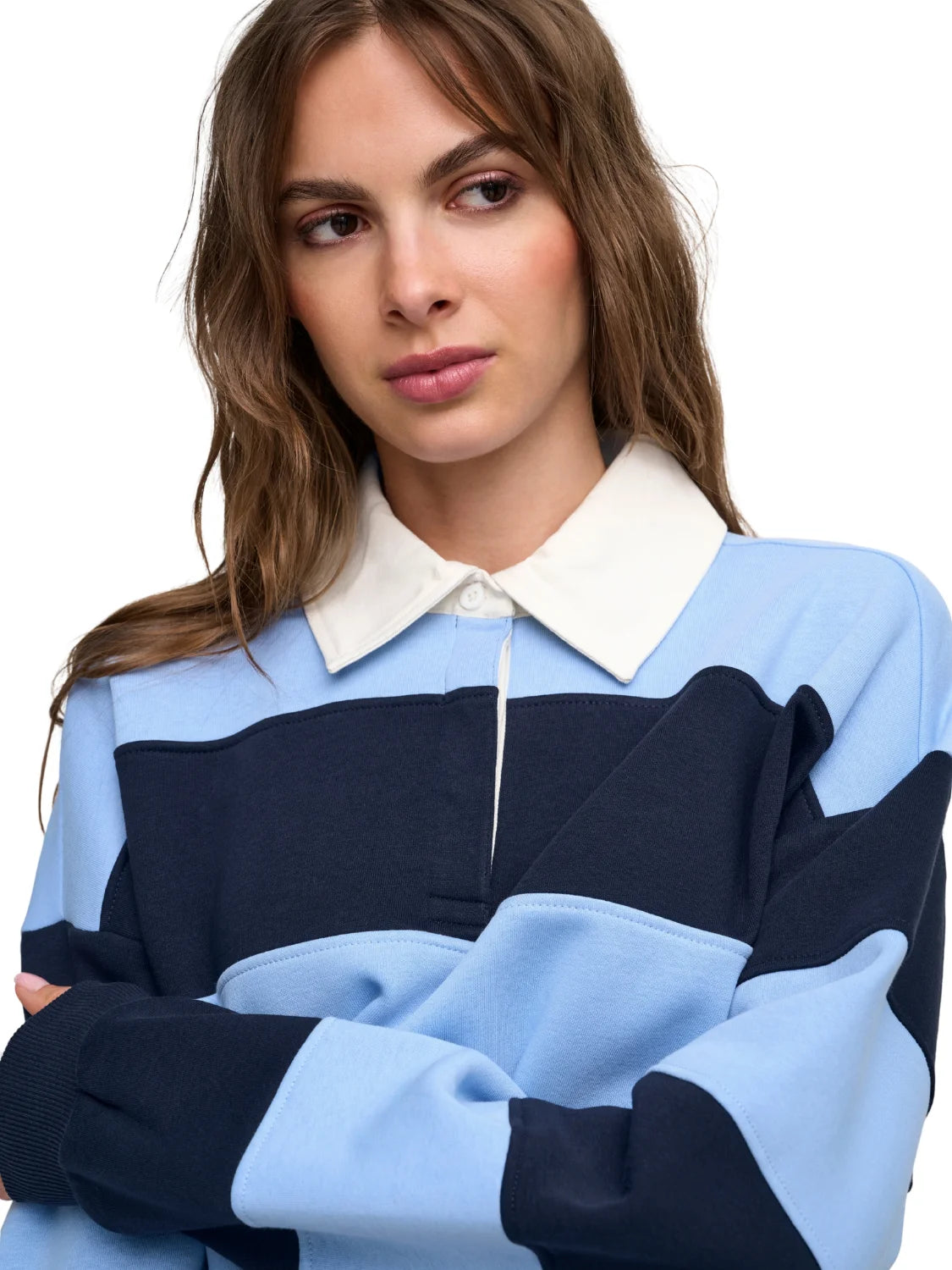 Sudadera Polo ONLY Nara Rayas Azul | Bicos de Fío
