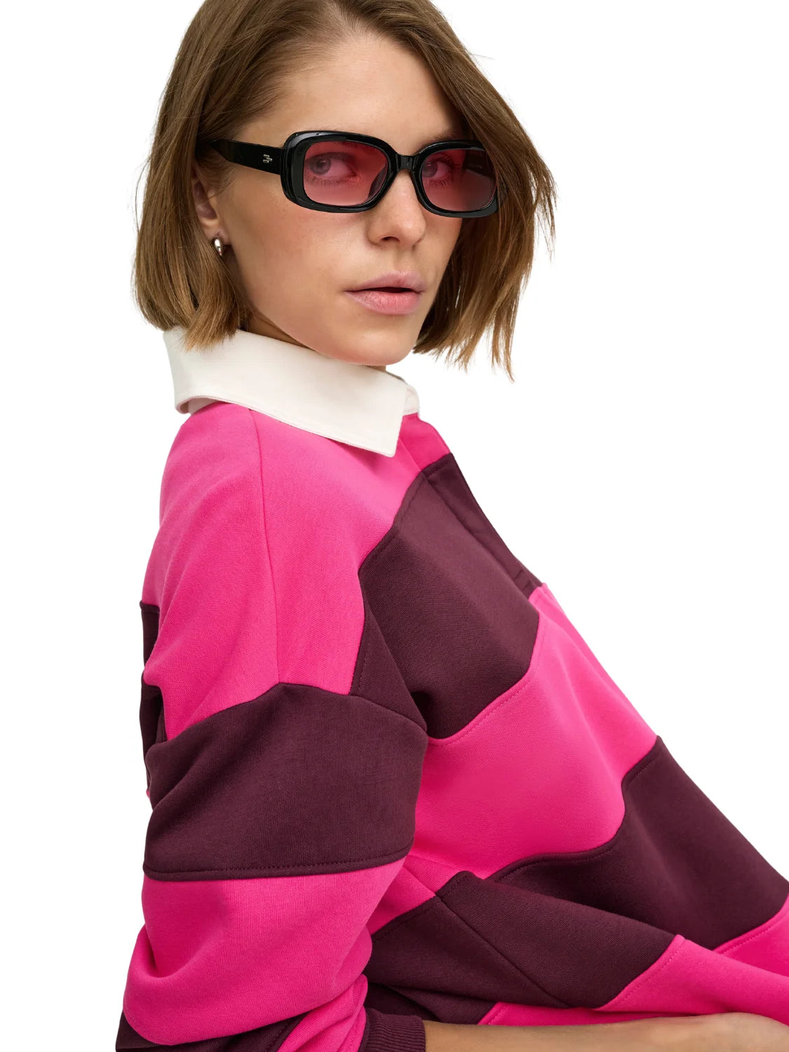 Sudadera Polo ONLY Nara Rayas Rosa | Bicos de Fío