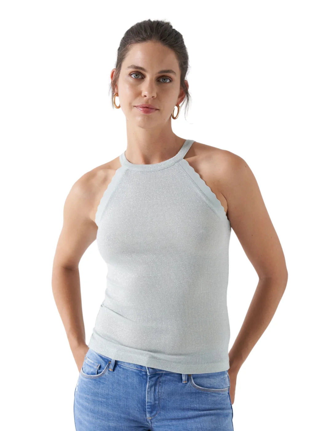 Top De Punto De Lurex Salsa Jeans Verde Agua | Bicos de Fío