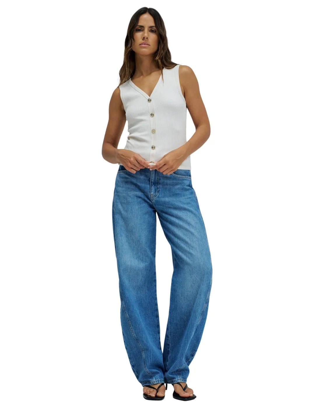 Top Acanalado Botones Salsa Jeans Arena | Bicos de Fío
