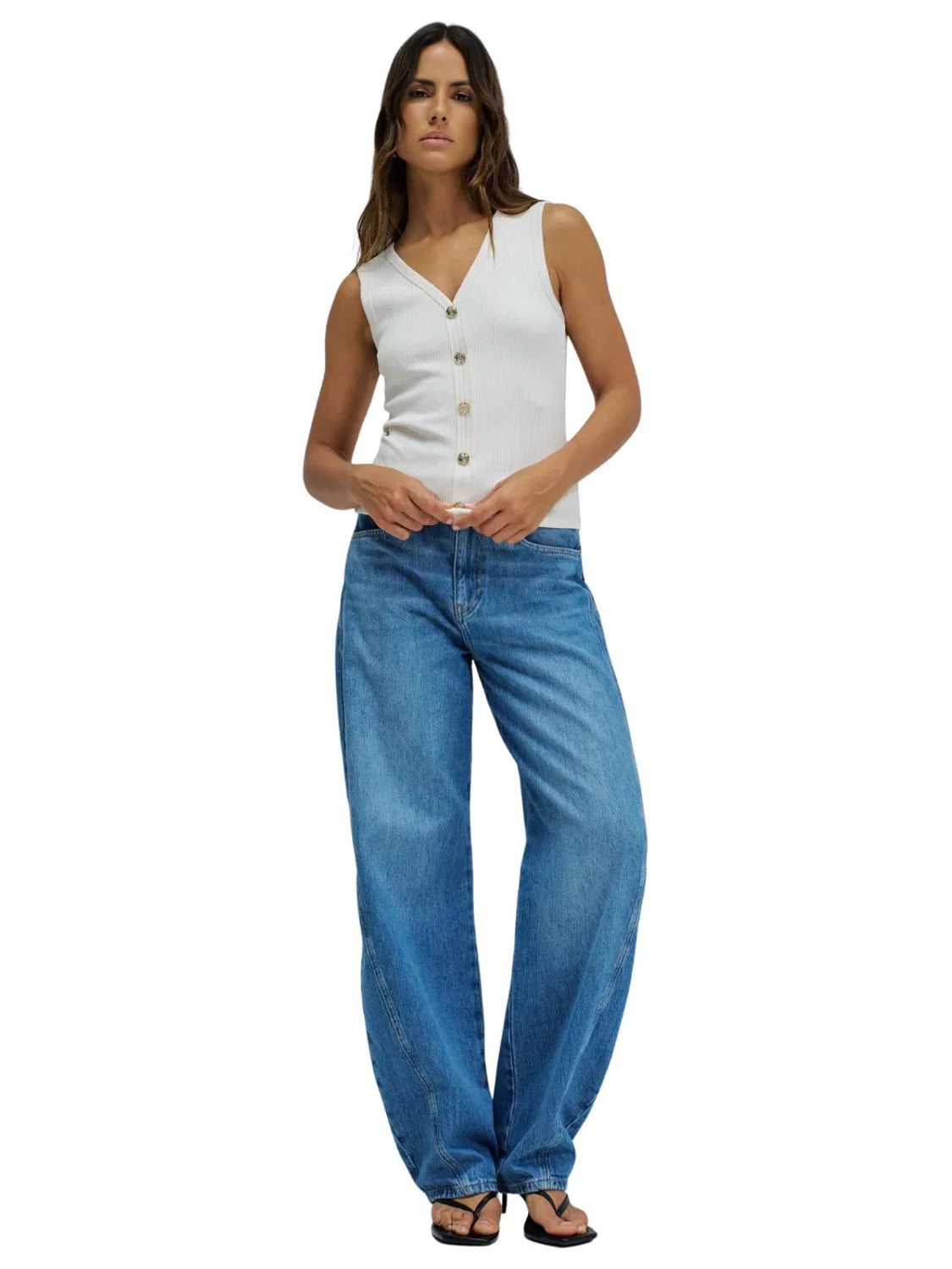 Top Acanalado Botones Salsa Jeans Arena | Bicos de Fío