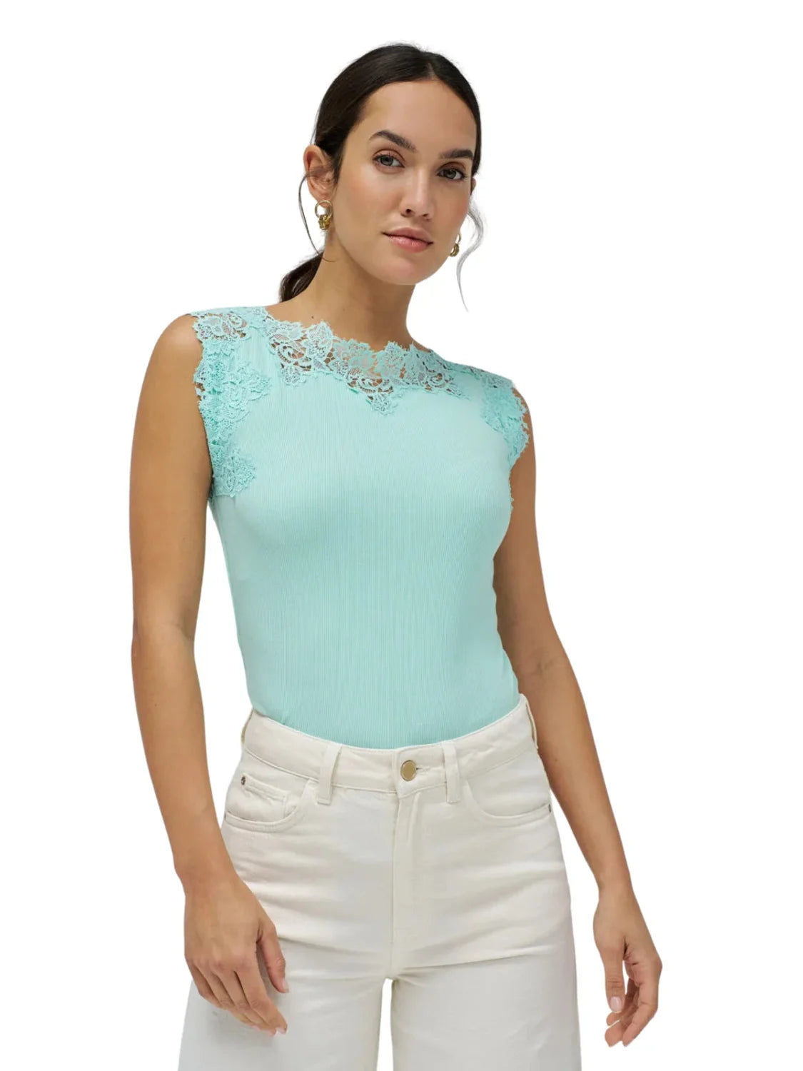 Top Cuello Barco Encaje Salsa Jeans Azul | Bicos de Fío