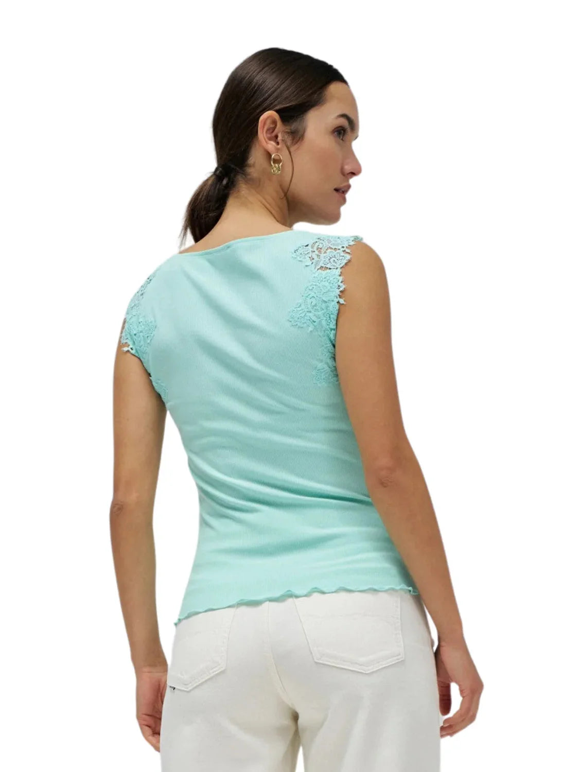 Top Cuello Barco Encaje Salsa Jeans Azul | Bicos de Fío