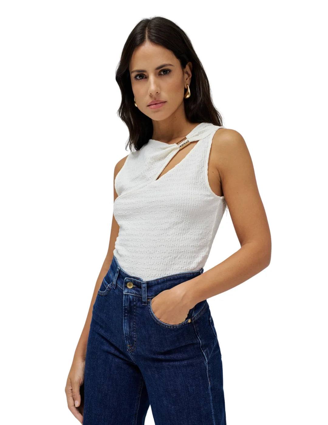 Top Textura Aplique Salsa Jeans Blanco | Bicos de Fío