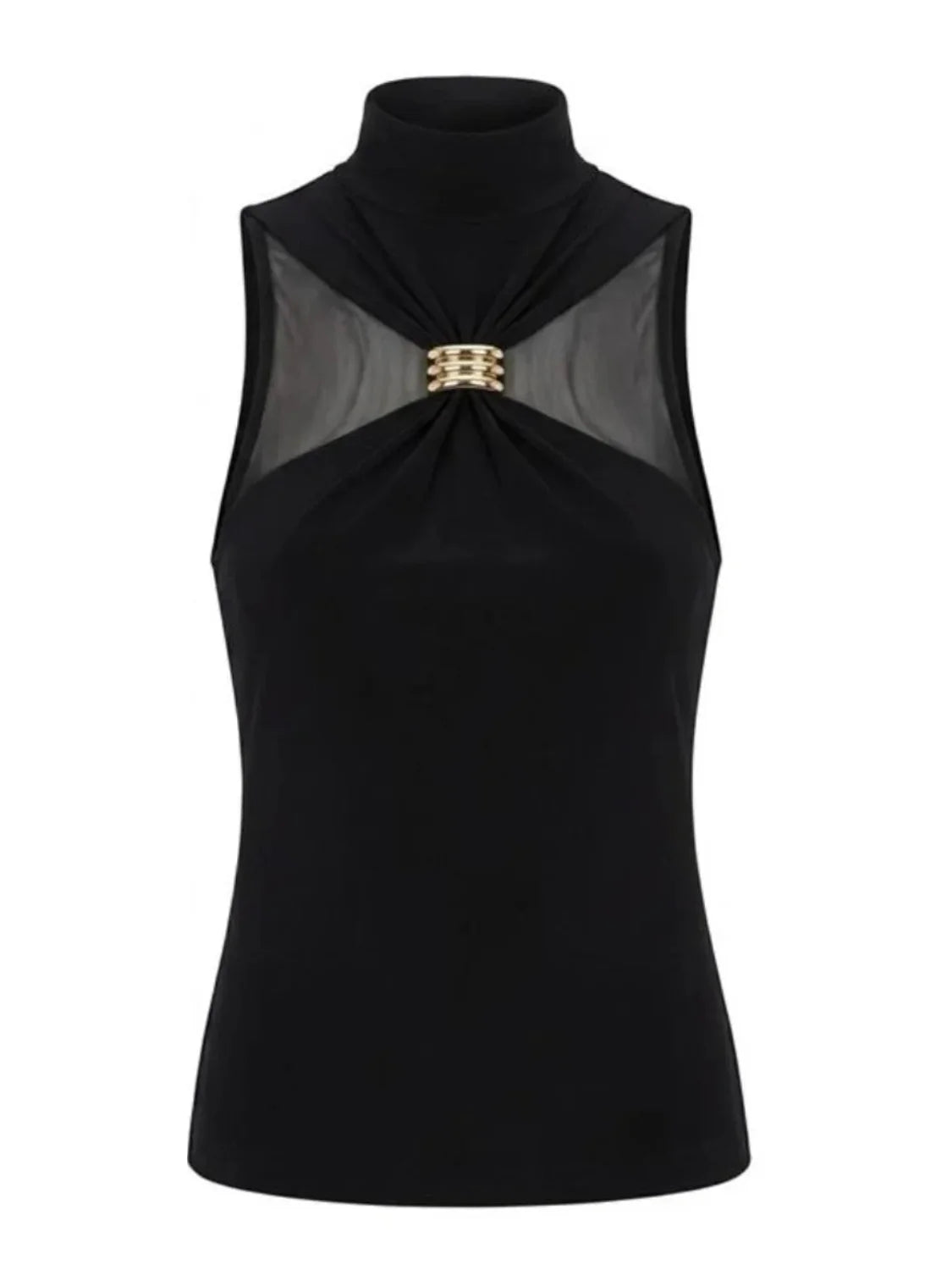 Top Cuello Alto Aplique Dorado Salsa Jeans Negro | Bicos de Fío
