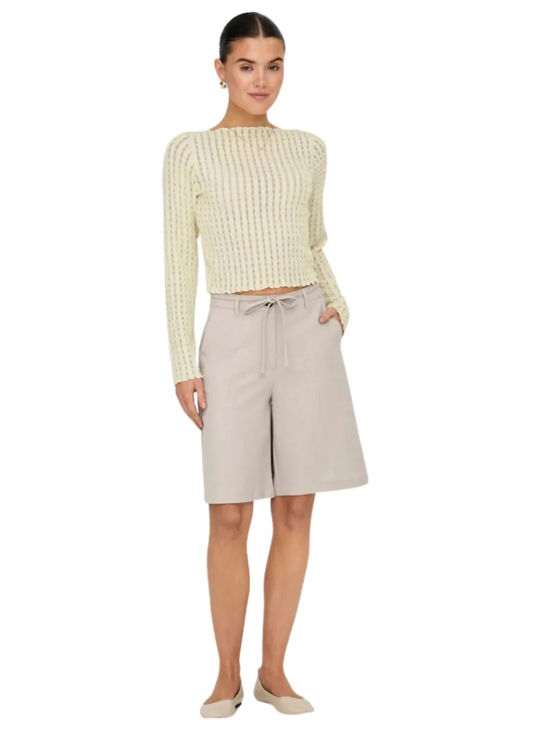 Top Cuello Barco ONLY Noor Beige - Bicos de Fío